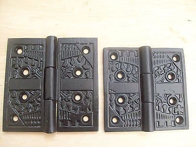 DECORATIVE FANCY BLACK ANTIQUE CAST IRON TUDOR GOTHIC DOOR GATE BUTT HINGES