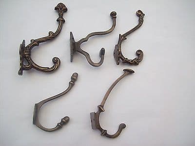 DECORATIVE FANCY CAST IRON HAT AND/& COAT PEG HALLWAY HOOKS BURNISHED BRASS