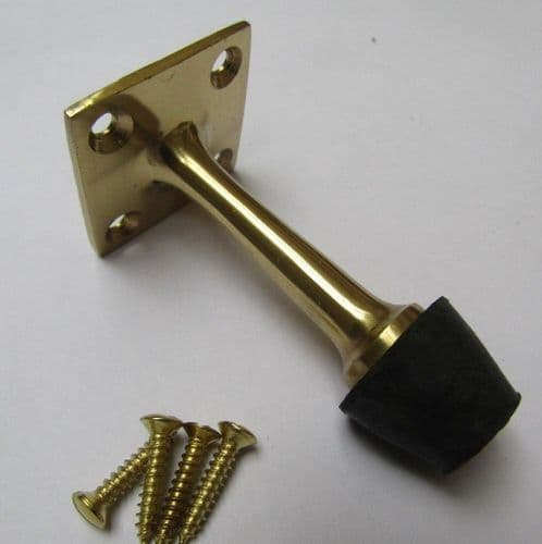 Door Stopper Square Base Projecting Polished Brass