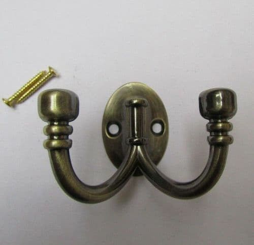 Double Ball End Robe Hook Antique Brass