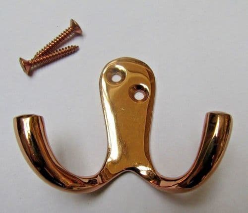 Double Robe Hook 50mm Polished Copper