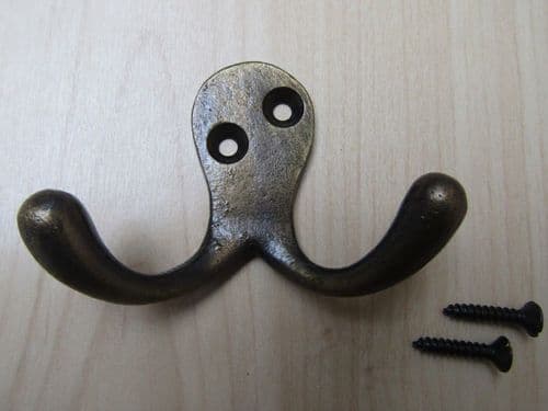 Double Robe Hook Antique Brass