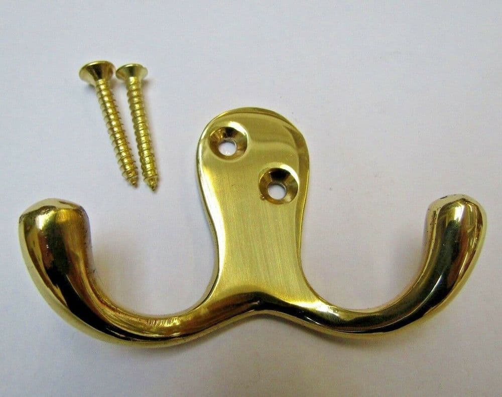 Double Robe Hook Polished Brass