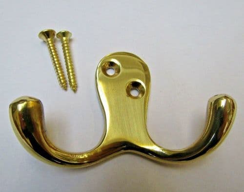 Double Robe Hook Polished Brass