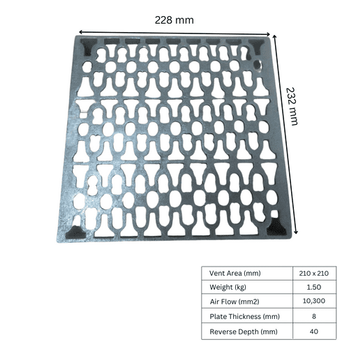 Extra Large 9" X 9" Air Brick Vent Antique Iron