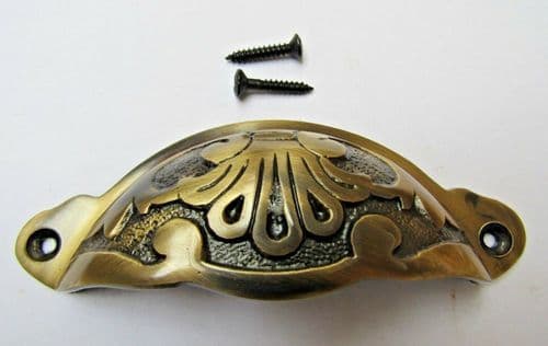 Floral Cup Pull Handle Antique Brass On Brass