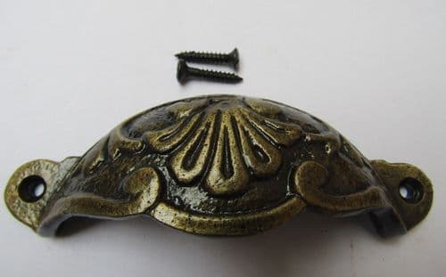 Floral Cup Pull Handle Antique Brass On Iron