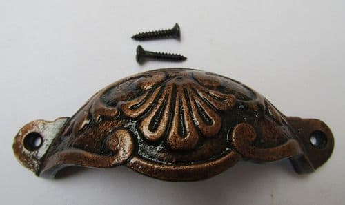 Floral Cup Pull Handle Antique Copper On Iron