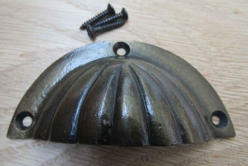 Fluted Cup Pull Handle Antique Brass On Iron