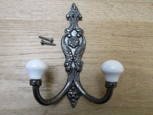 French Ornate Ceramic Hook Antique Iron