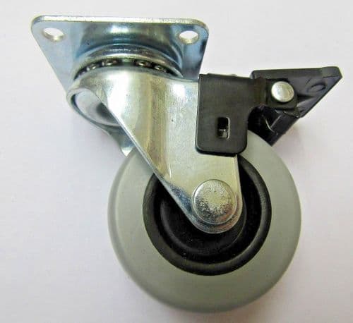 Furniture Swivel Wheel Grey Rubber Plate Fix + Brake