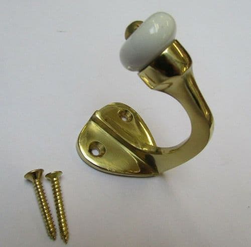 Gloucester Single Ceramic Robe Hook Polished Brass