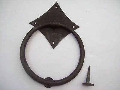 HAND FORGED BLACKSMITH BLACK TUDOR GOTHIC WROUGHT IRON RING DOOR KNOCKER
