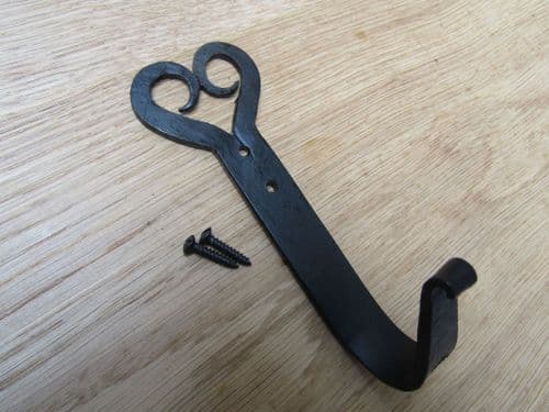 Hand Forged Curly Heart Hook Black Wax
