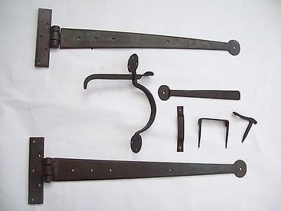 HAND FORGED SUFFOLK IRON DOOR GATE LATCH + OLD ENGLISH PENNY END TEE/T HINGES