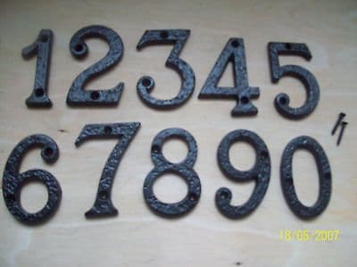 HEAVY BLACK ANTIQUE IRON HOUSE DOOR NUMBERS NUMERALS