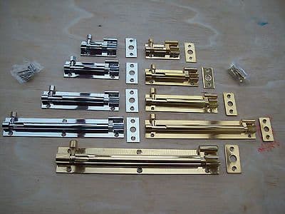 in 5 Sizes SOLID BRASS CRANKED NECKED SLIDING DOOR CUPBOARD BOLTS LATCH LOCK