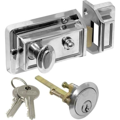 Ironmongery World Traditional Rim Cylinder Standard Night Latch Chrome