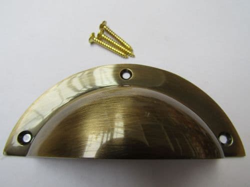 Large Plain Victorian Cup Pull Handle Antique Brass