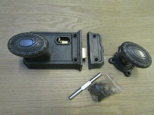 Large Rim Latch Antique Iron & Art Nouveau Knob Set