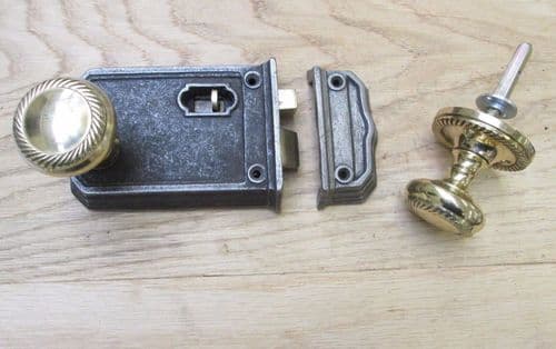Large Rim Latch Antique Iron & Georgian Rim Brass Set