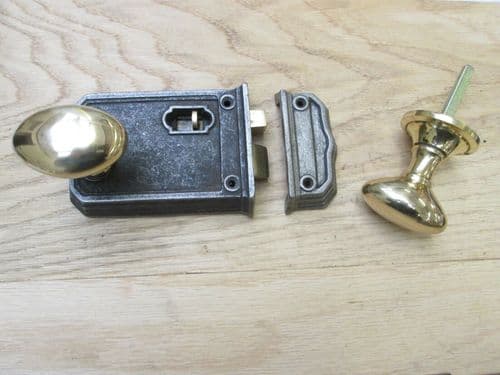 Large Rim Latch Antique Iron & Oval Rim Brass Set