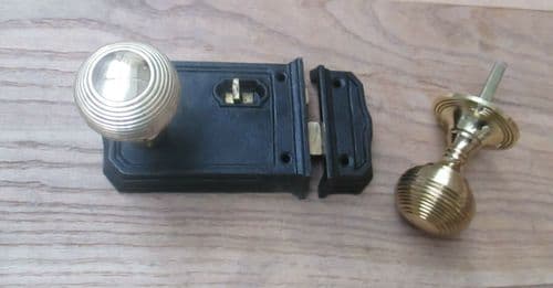 Large Rim Latch Black Antique & Beehive Rim Brass Set