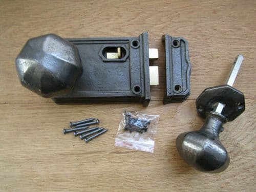 Large Rim Latch & Octagonal Set Antique Iron