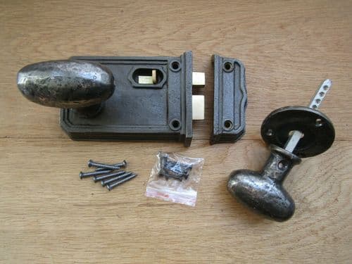 Large Rim Latch & Oval Rim Knob Set Antique Iron