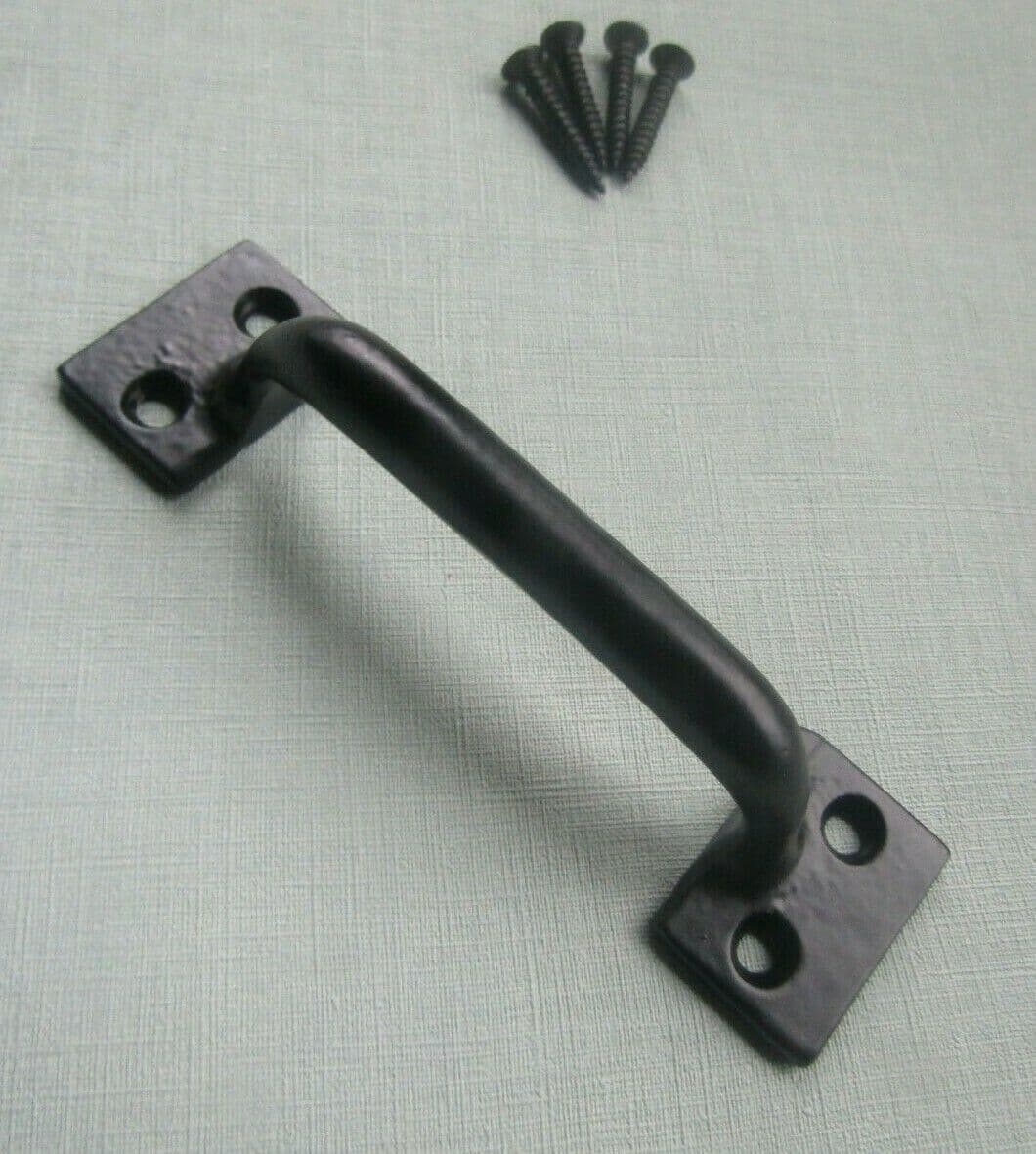 Large Square End Sash Handle Black Antique