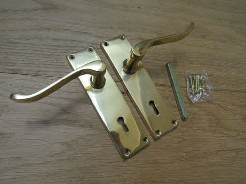 Lever Lock Door Handle Scroll Polished Brass