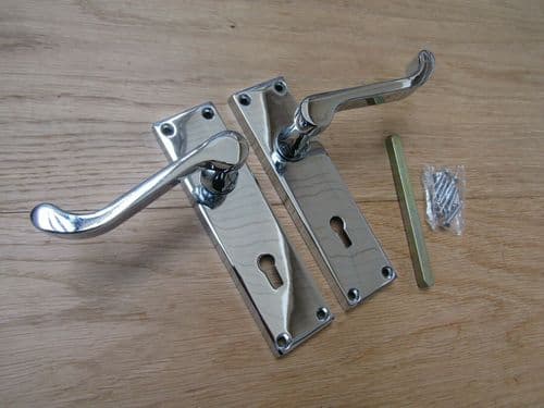 Lever Lock Door Handle Scroll Polished Chrome