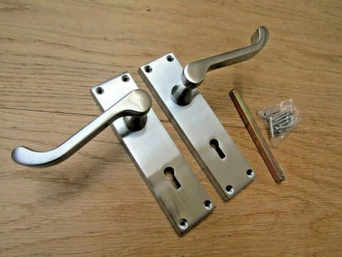 Lever Lock Door Handle Scroll Satin Chrome