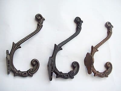 OLD VINTAGE VICTORIAN STYLE FANCY DECORATIVE CAST IRON HAT & AND COAT HOOK