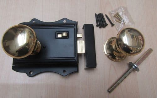 Olde Latch Black & Victorian Rim Polished Brass Set