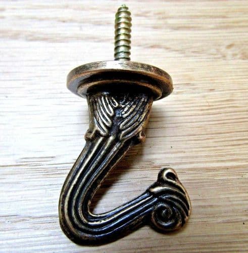 Ornate Ceiling Screw In Hook Antique Brass