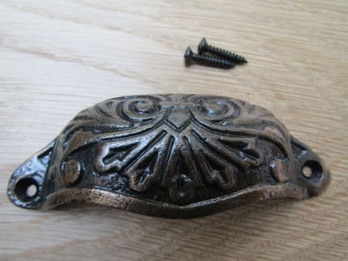Ornate Cup Pull Handle Antique Copper