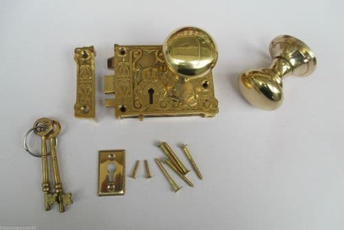 Ornate East Lake Lock & Victorian Round Rim Brass Set