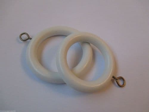 Pack Of 10 Wooden Curtain Pole Rings White 35mm