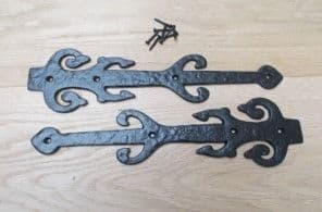 Pair Of 12" Decorative Ornate Hinge Fronts Black Antique