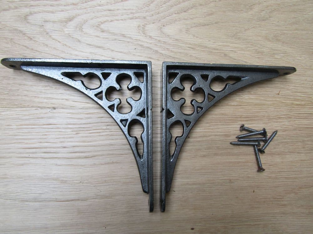 Pair Of 6" Gothic Shelf Brackets Antique Iron