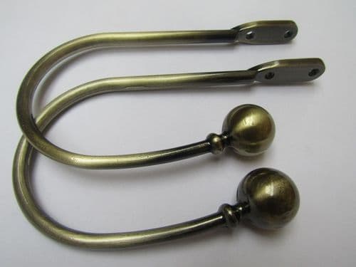 Pair Of Ball End Curtain Hold Backs Antique Brass