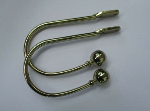 Pair Of Ball End Curtain Hold Backs Polished Brass