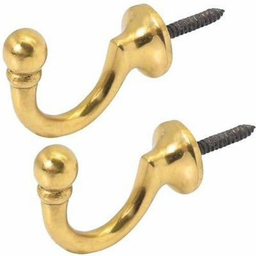 Pair Of Ball End Screw In Hook Polished Brass