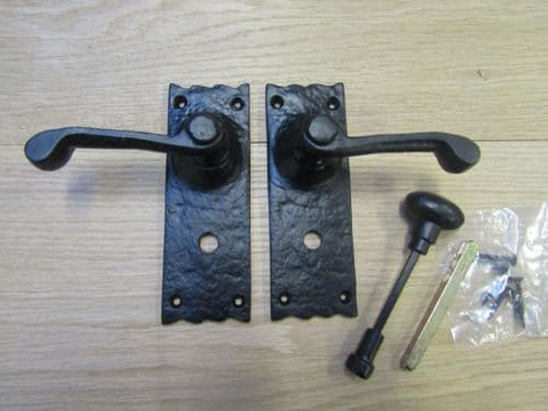 Pair Of Bathroom Lever Latch Victorian Scroll Handles Black Antique