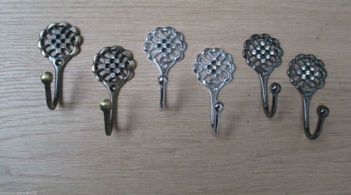 Pair Of Diamante Lattice Curtain Hooks Antique Brass