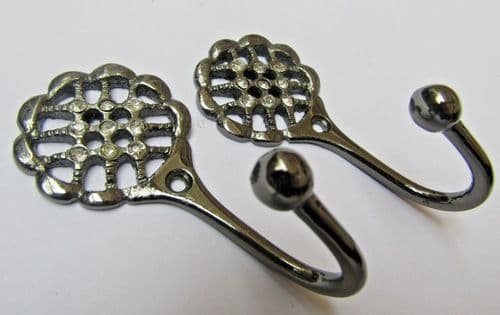 Pair Of Diamante Lattice Curtain Hooks Black Nickel