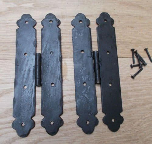 Pair Of Hand Forged Ornate H Hinges Black Wax