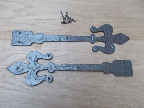 Pair Of Hinge Fronts Antique Iron 16" Fleur De Lys