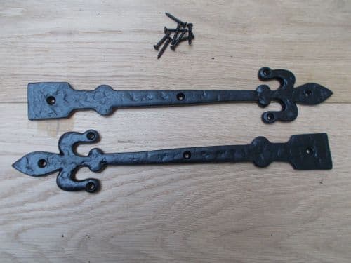 Pair Of Hinge Fronts Black Antique 12" Fleur De Lys